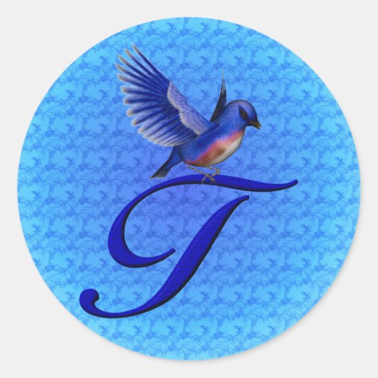 Bluebird Monogram Initial T Runder Aufkleber (Vorderseite)