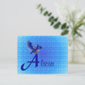 Bluebird Monogram Your Name Initial A Postkarte (Stehend Vorderseite)