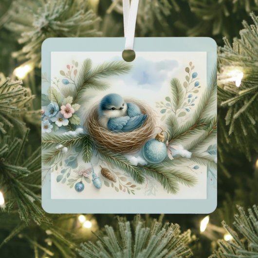 Bluebird Nest mit Ornamenten im Winter Pines Ornament Aus Metall (InSitu)