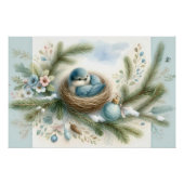 Bluebird Nest mit Ornamenten im Winter Pines Poster (Vorderseite)