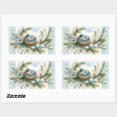 Bluebird Nest mit Ornamenten im Winter Pines Rechteckiger Aufkleber (Blatt)