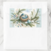 Bluebird Nest mit Ornamenten im Winter Pines Rechteckiger Aufkleber (Tasche)