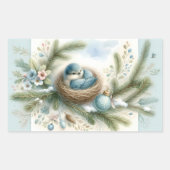 Bluebird Nest mit Ornamenten im Winter Pines Rechteckiger Aufkleber (Vorderseite)