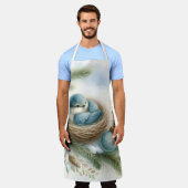 Bluebird Nest mit Ornamenten im Winter Pines Schürze (Getragen)