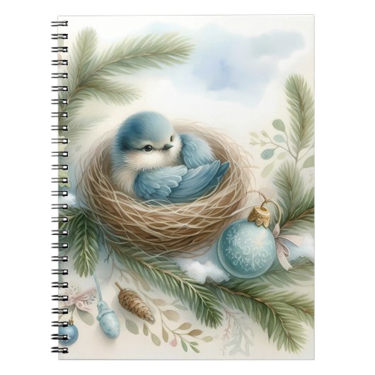 Bluebird Nest with Ornaments in Winter Pines  Notizblock (Vorderseite)