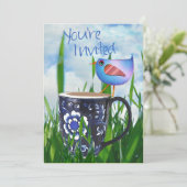 Bluebird of Coffee Happiness Invitation Einladung (Stehend Vorderseite)