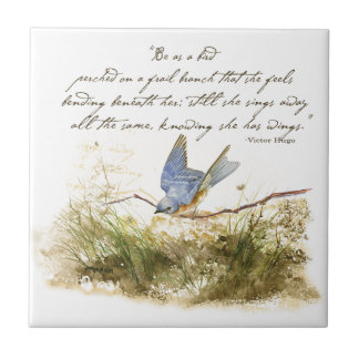 Bluebird on Branch Inspiration Gedicht Wasserfarbe Fliese