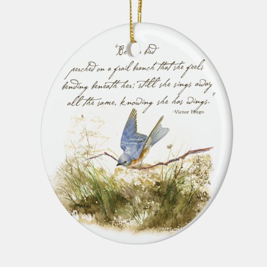 Bluebird on Branch Inspiration Gedicht Wasserfarbe Keramik Ornament (Links)