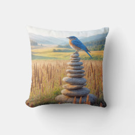 Bluebird on Stone Cairn Kissen