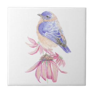 Bluebird Rosa Blume Vogelkunst Fliese