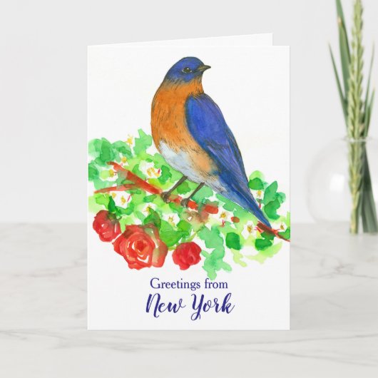 Bluebird-Rote Rosen-Grüße aus New York Karte (Vorderseite)