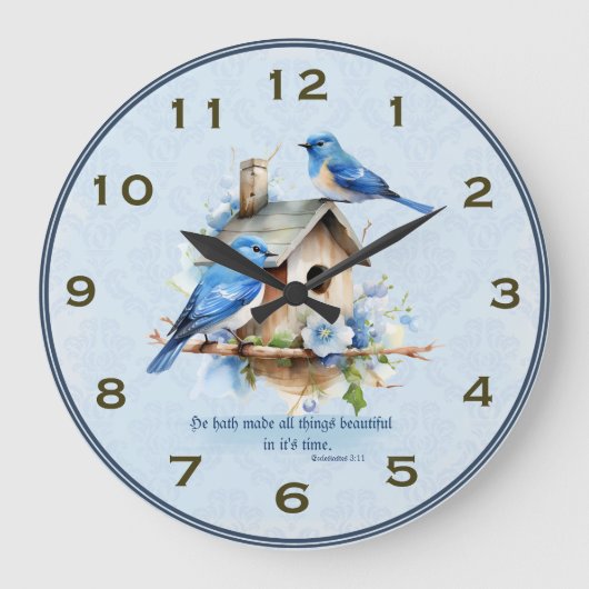 Bluebird Scripture Clock Birdhouse Ecclesiastes Große Wanduhr (Vorderseite)