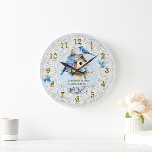 Bluebird Scripture Clock Birdhouse Ecclesiastes Große Wanduhr (Zuhause)