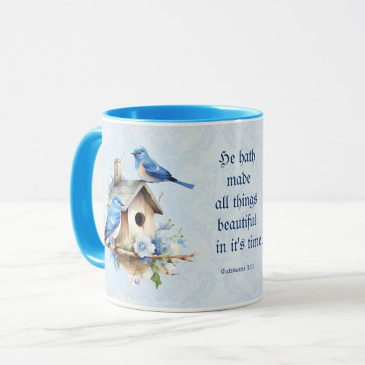 Bluebird Scripture Tasse Birdhouse Ecclesiastes (Vorderseite Links)