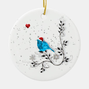 Bluebird sieht ein Weihnachtsherz Keramik Ornament