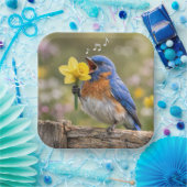 Bluebird Singing Into a Yellow Daffodil Pappteller (Party)