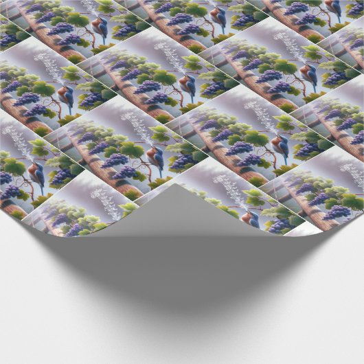 Bluebird singt auf einem Grapevine Geschenkpapier (Ecke)