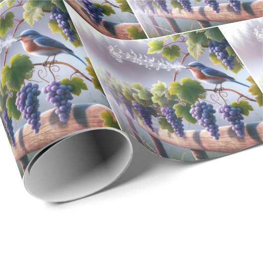 Bluebird singt auf einem Grapevine Geschenkpapier (Rolleneckpunkt)