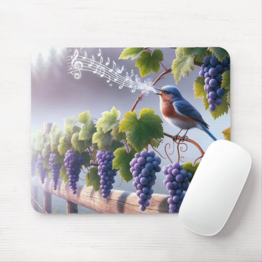 Bluebird singt auf einem Grapevine Mousepad (Mit Mouse)