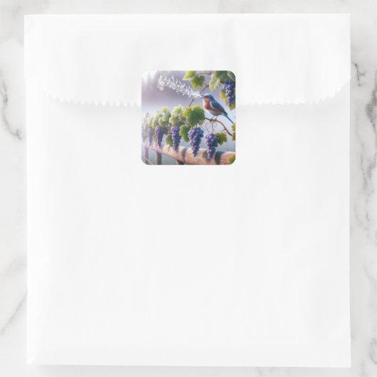 Bluebird singt auf einem Grapevine Quadratischer Aufkleber (Tasche)