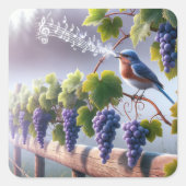 Bluebird singt auf einem Grapevine Quadratischer Aufkleber (Vorderseite)