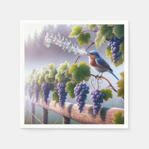 Bluebird singt auf einem Grapevine Serviette