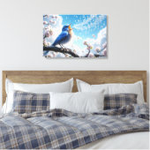 Bluebird singt auf einem Kirschbaumzweig Leinwanddruck (Insitu (Schlafzimmer))