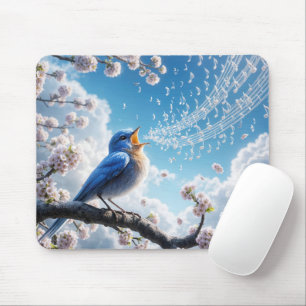 Bluebird singt auf einem Kirschbaumzweig Mousepad