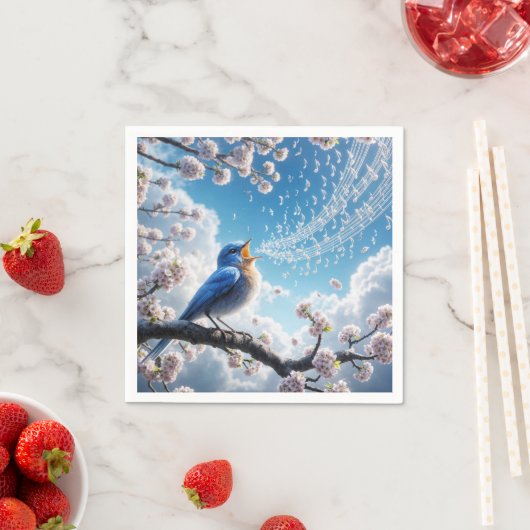 Bluebird singt auf einem Kirschbaumzweig Serviette (Beispiel)