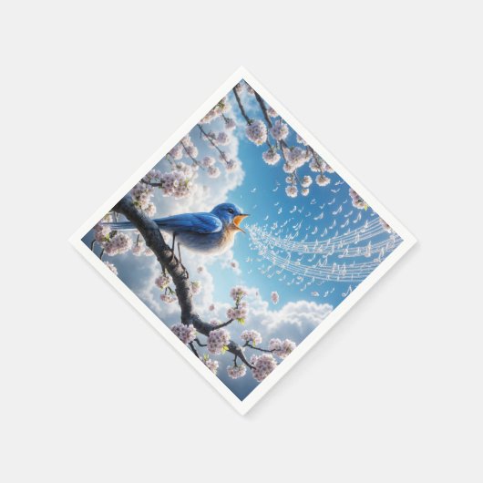 Bluebird singt auf einem Kirschbaumzweig Serviette (Ecke)