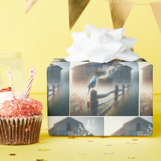 Bluebird singt auf Zaun Post Geschenkpapier (Geburtstagsparty)