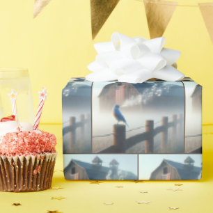 Bluebird singt in Morgennebel Geschenkpapier