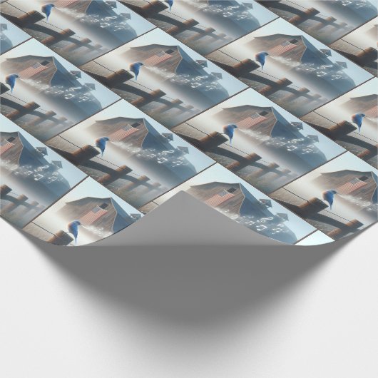 Bluebird singt in Morgennebel Geschenkpapier (Ecke)