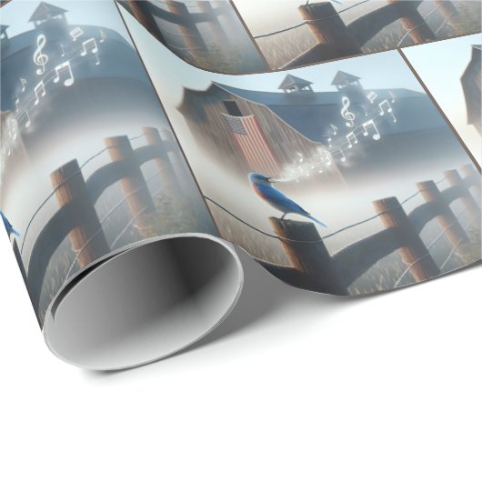 Bluebird singt in Morgennebel Geschenkpapier (Rolleneckpunkt)