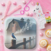 Bluebird singt in Morgennebel Pappteller (Party)