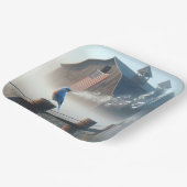 Bluebird singt in Morgennebel Pappteller (Gewinkelt)