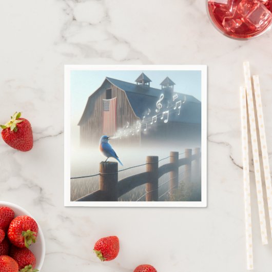 Bluebird singt in Morgennebel Serviette (Beispiel)