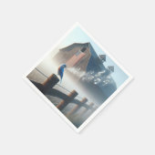 Bluebird singt in Morgennebel Serviette (Ecke)