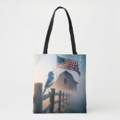 Bluebird singt in Nebel mit amerikanischer Flagge Tasche (Vorderseite)