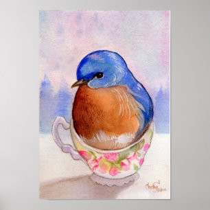 Bluebird Teacup Poster