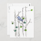 Bluebird Trees Pen und Tinte Zeichnend Natur Art Postkarte (Vorne/Hinten)