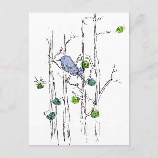 Bluebird Trees Pen und Tinte Zeichnend Natur Art Postkarte (Vorderseite)