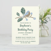 Bluebird und Blueberries Custom Birthday Party Einladung (Stehend Vorderseite)