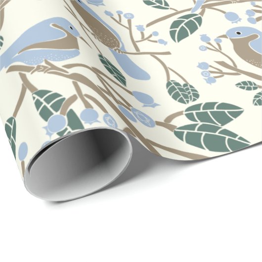 Bluebird und Blueberries Gemustert Geschenkpapier (Rolleneckpunkt)