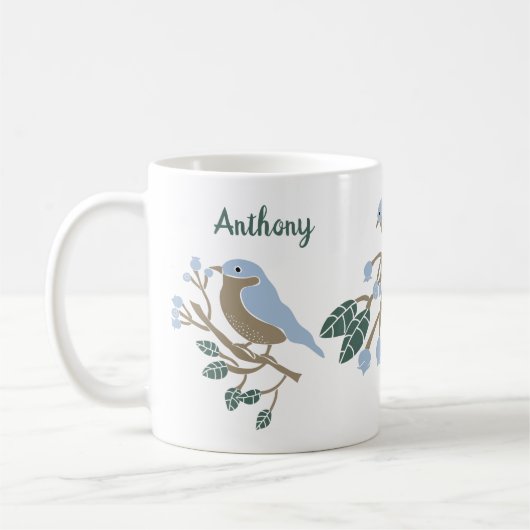 Bluebird und Blueberries Personalisiert Kaffeetasse (Links)