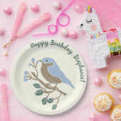 Bluebird und Blueberries Personalisiert zum Geburt Pappteller (Party)