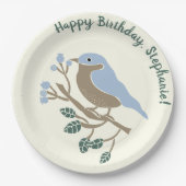 Bluebird und Blueberries Personalisiert zum Geburt Pappteller (Vorderseite)
