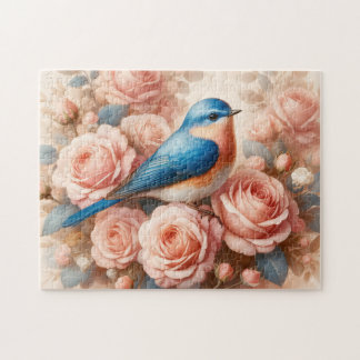 Bluebird und Blush Roses Puzzle