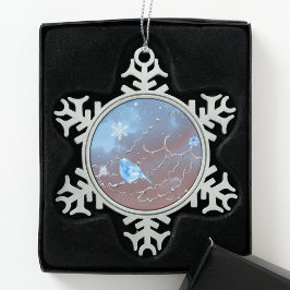 Bluebird und Geschenk Schneeflocken Zinn-Ornament