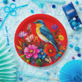 Bluebird unter farbenfrohen Frühlingsblumen Pappteller (Party)